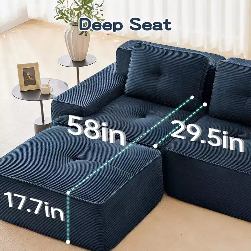 153 Divano Sezionale Modulare a U Moderno per Soggiorno, Tessuto in Velluto a Coste, Divano a 4 Posti con Seduta Profonda e 2 Pouf Mobili, Cammello
