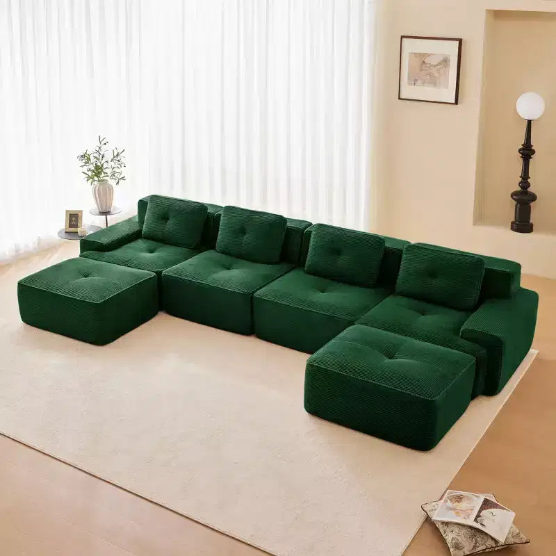 153 Divano Sezionale Modulare a U Moderno per Soggiorno, Tessuto in Velluto a Coste, Divano a 4 Posti con Seduta Profonda e 2 Pouf Mobili, Cammello