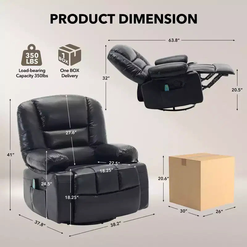 Acekool Poltrona Reclinabile con Massaggio e Riscaldamento, Girevole a 360°, Extra Larga, in ciniglia o PU, per Soggiorno e Camera da Letto