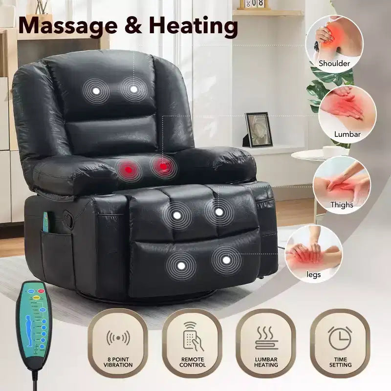 Acekool Poltrona Reclinabile con Massaggio e Riscaldamento, Girevole a 360°, Extra Larga, in ciniglia o PU, per Soggiorno e Camera da Letto