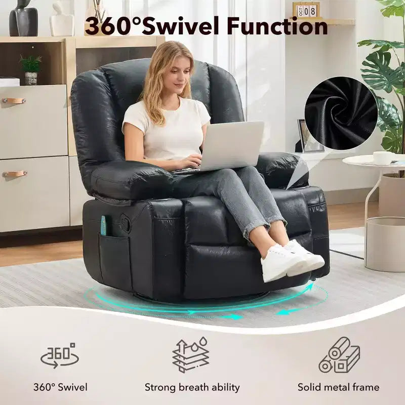 Acekool Poltrona Reclinabile con Massaggio e Riscaldamento, Girevole a 360°, Extra Larga, in ciniglia o PU, per Soggiorno e Camera da Letto