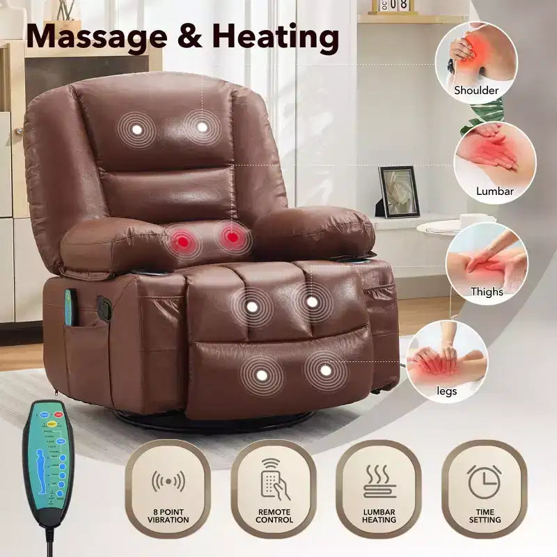 Acekool Poltrona Reclinabile con Massaggio e Riscaldamento, Girevole a 360°, Extra Larga, in ciniglia o PU, per Soggiorno e Camera da Letto