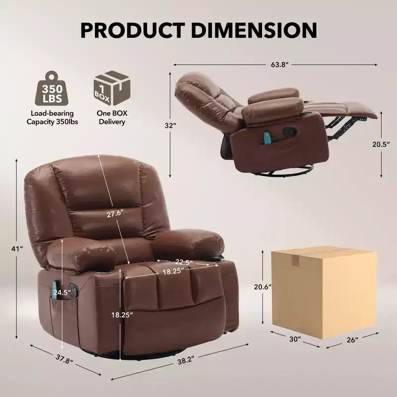 Acekool Poltrona Reclinabile con Massaggio e Riscaldamento, Girevole a 360°, Extra Larga, in ciniglia o PU, per Soggiorno e Camera da Letto