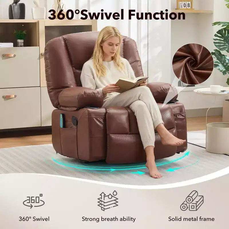 Acekool Poltrona Reclinabile con Massaggio e Riscaldamento, Girevole a 360°, Extra Larga, in ciniglia o PU, per Soggiorno e Camera da Letto