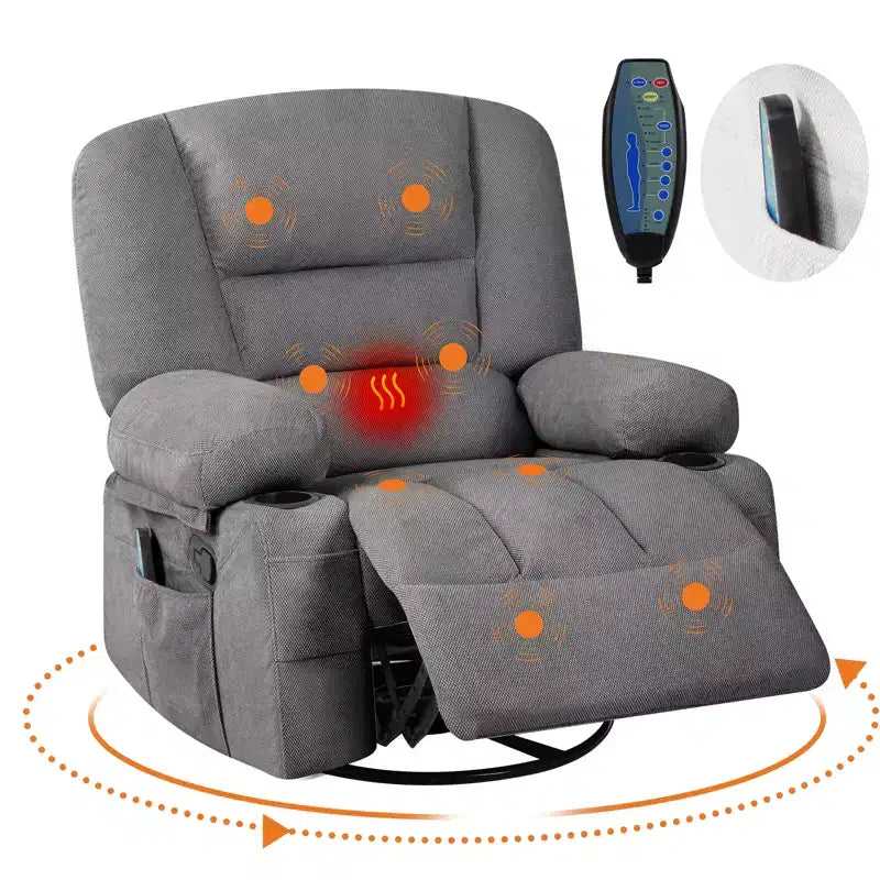 Acekool Poltrona Reclinabile con Massaggio e Riscaldamento, Girevole a 360°, Extra Larga, in ciniglia o PU, per Soggiorno e Camera da Letto