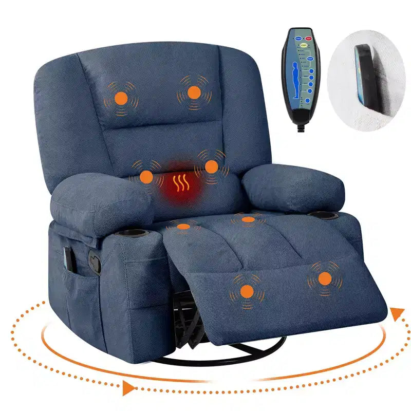 Acekool Poltrona Reclinabile con Massaggio e Riscaldamento, Girevole a 360°, Extra Larga, in ciniglia o PU, per Soggiorno e Camera da Letto