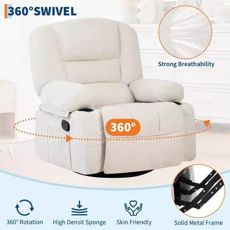 Acekool Poltrona Reclinabile con Massaggio e Riscaldamento, Girevole a 360°, Extra Larga, in ciniglia o PU, per Soggiorno e Camera da Letto