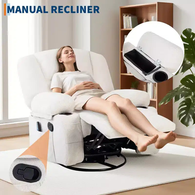 Acekool Poltrona Reclinabile con Massaggio e Riscaldamento, Girevole a 360°, Extra Larga, in ciniglia o PU, per Soggiorno e Camera da Letto