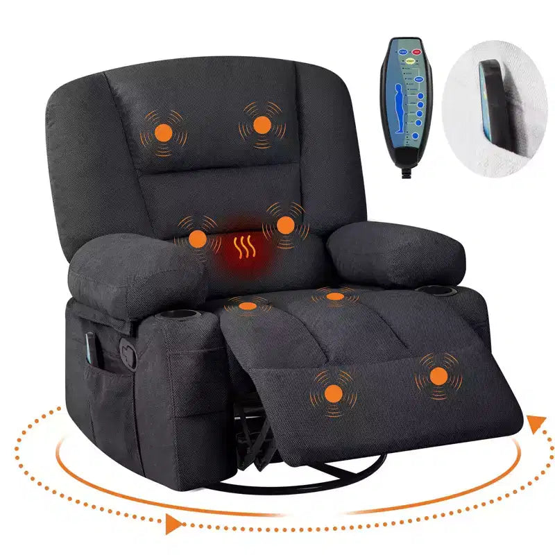 Acekool Poltrona Reclinabile con Massaggio e Riscaldamento, Girevole a 360°, Extra Larga, in ciniglia o PU, per Soggiorno e Camera da Letto