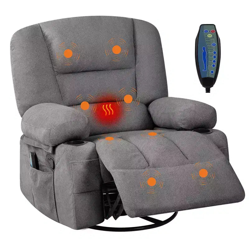 Acekool Poltrona Reclinabile con Massaggio e Riscaldamento, Girevole a 360°, Extra Larga, in ciniglia o PU, per Soggiorno e Camera da Letto