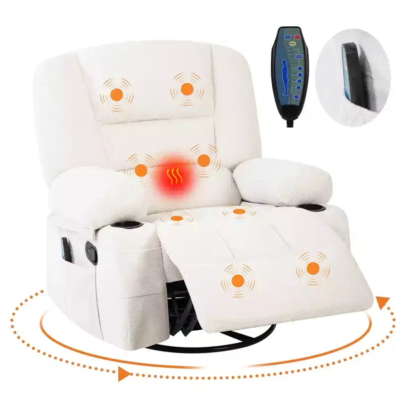 Acekool Poltrona Reclinabile con Massaggio e Riscaldamento, Girevole a 360°, Extra Larga, in ciniglia o PU, per Soggiorno e Camera da Letto
