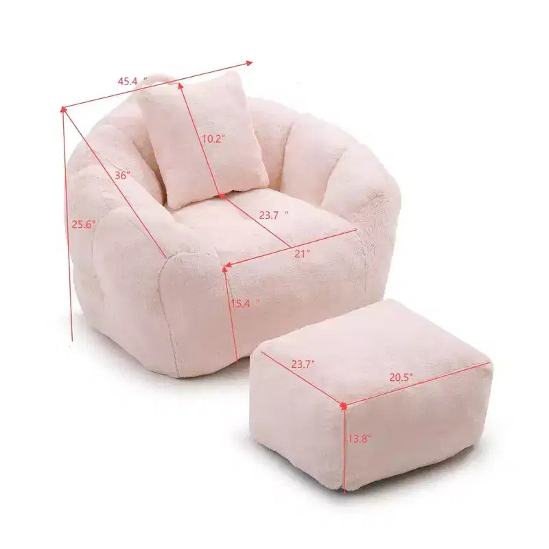 Poltrona con poggiapiedi in tessuto Teddy, comoda poltrona lounge e pouf per soggiorno, camera da letto o angolo lettura