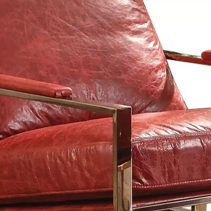 Poltrona Quinto 29" in Pelle Pieno Fiore Rossa Anticata/Acciaio Inox: Nessun Assemblaggio, 60 Giorni di Garanzia