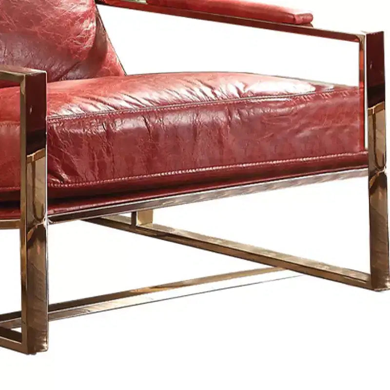Poltrona Quinto 29" in Pelle Pieno Fiore Rossa Anticata/Acciaio Inox: Nessun Assemblaggio, 60 Giorni di Garanzia