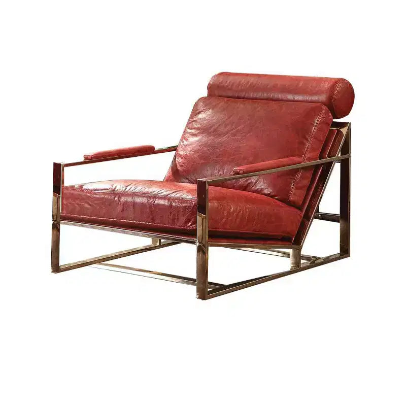 Poltrona Quinto 29" in Pelle Pieno Fiore Rossa Anticata/Acciaio Inox: Nessun Assemblaggio, 60 Giorni di Garanzia