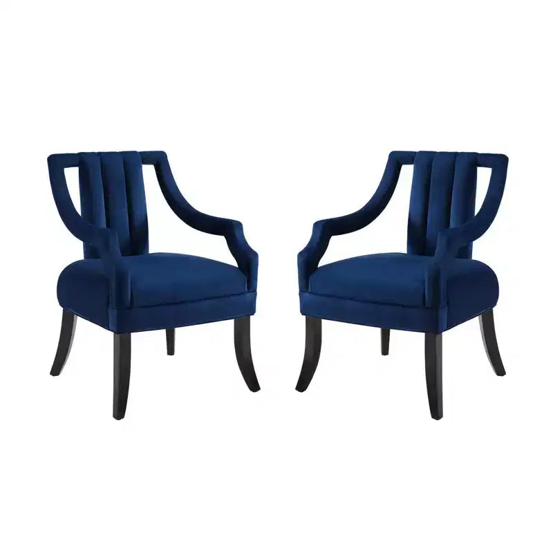 Set of 2 Harken Accent Chairs Performance Velvet Navy - Modway: Upholstered Wooden Frame, Spot Clean