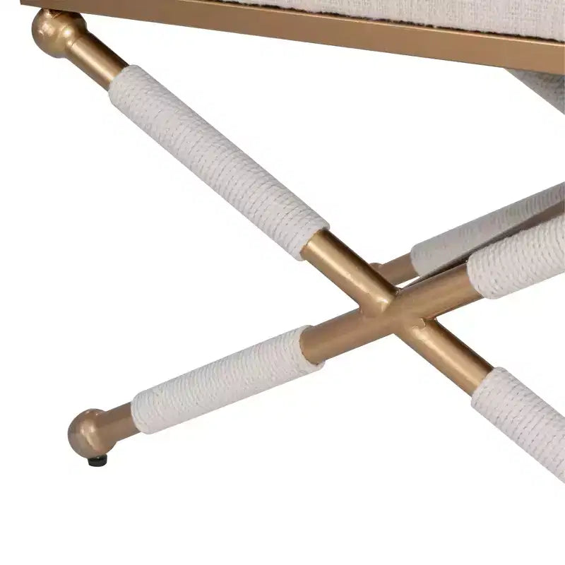 Sgabello d'appoggio Linon Ashburn Campaign Oatmeal Gold