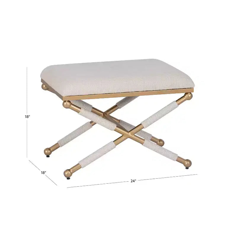Sgabello d'appoggio Linon Ashburn Campaign Oatmeal Gold