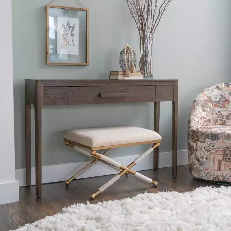 Sgabello d'appoggio Linon Ashburn Campaign Oatmeal Gold
