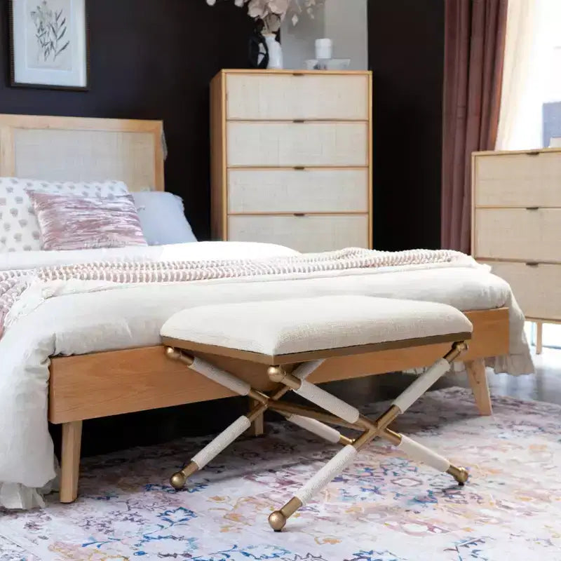 Sgabello d'appoggio Linon Ashburn Campaign Oatmeal Gold
