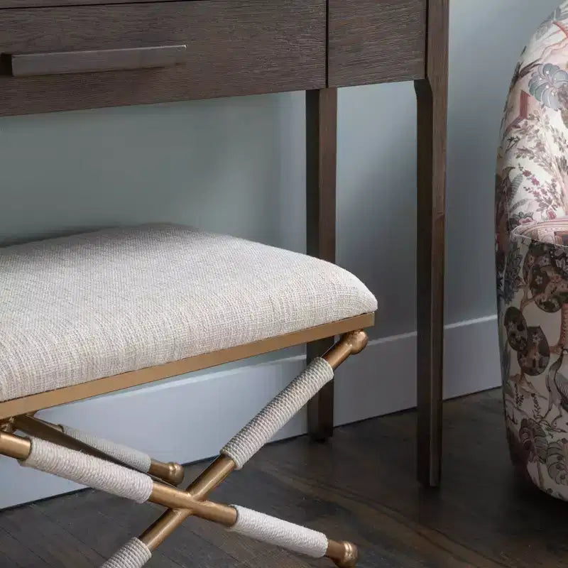 Sgabello d'appoggio Linon Ashburn Campaign Oatmeal Gold