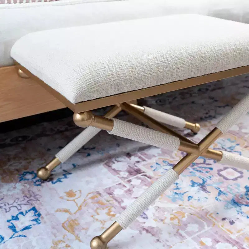 Sgabello d'appoggio Linon Ashburn Campaign Oatmeal Gold