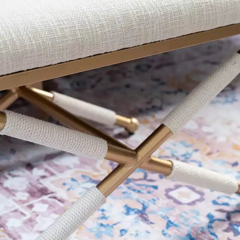 Sgabello d'appoggio Linon Ashburn Campaign Oatmeal Gold